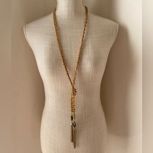 NWT WHBM a leather chain tassel necklace